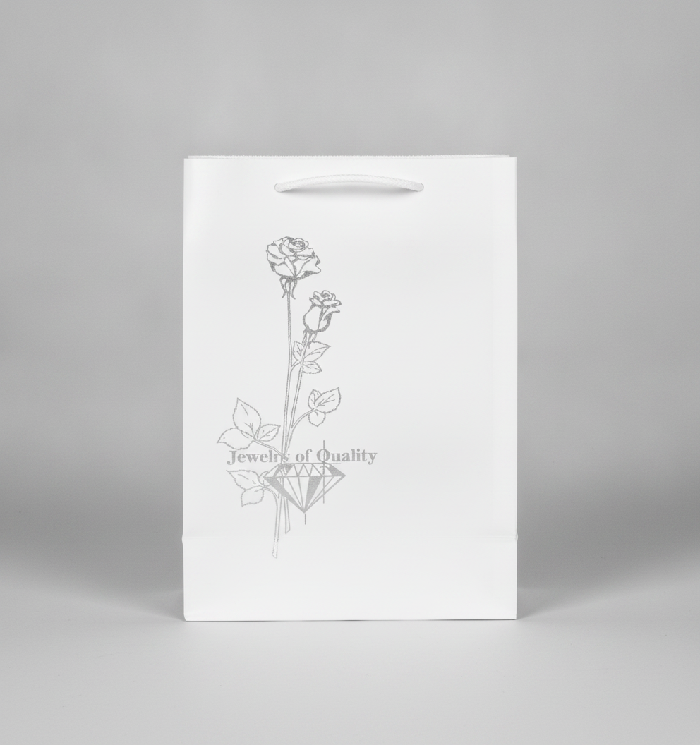 Floral & Leaf Paper Gift Bag — Silvertone Flower — 5 x 7 in