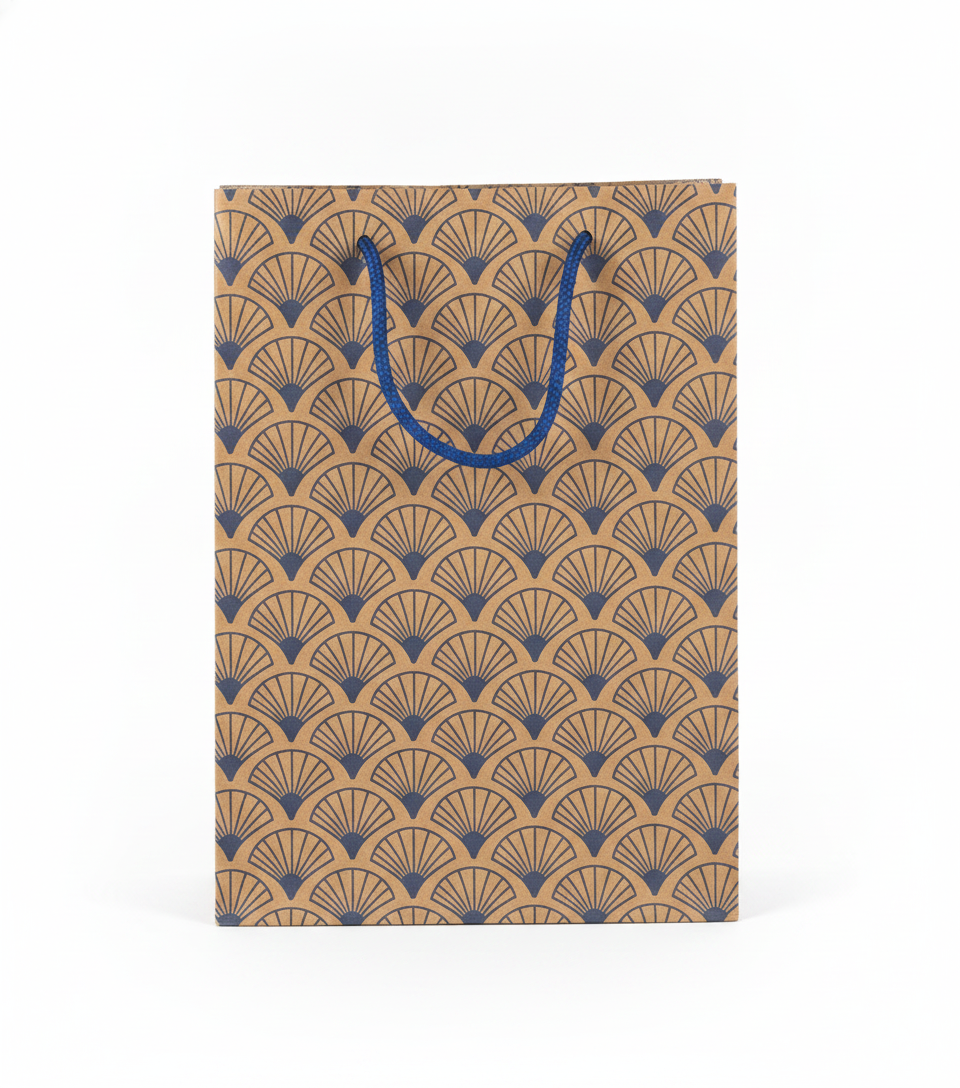 Floral & Leaf Paper Gift Bag — Blue Fan — 8.5 x 11 in