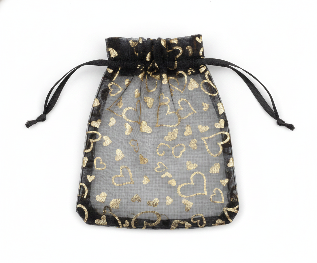 Foil Heart Pouch — Black w/ Gold Heart Foil — 2.75 x 3.5 in