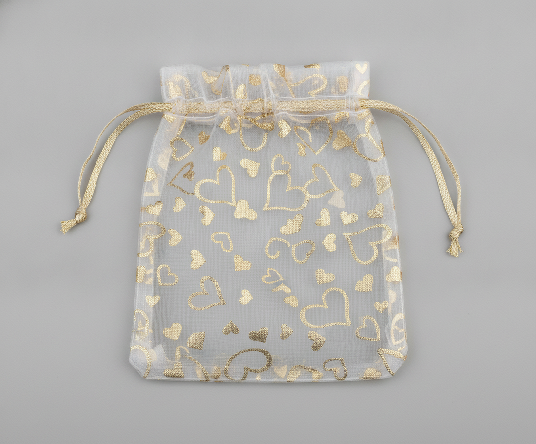 Foil Heart Pouch — Gold w/ Gold Heart Foil — 2.75 x 3.5 in