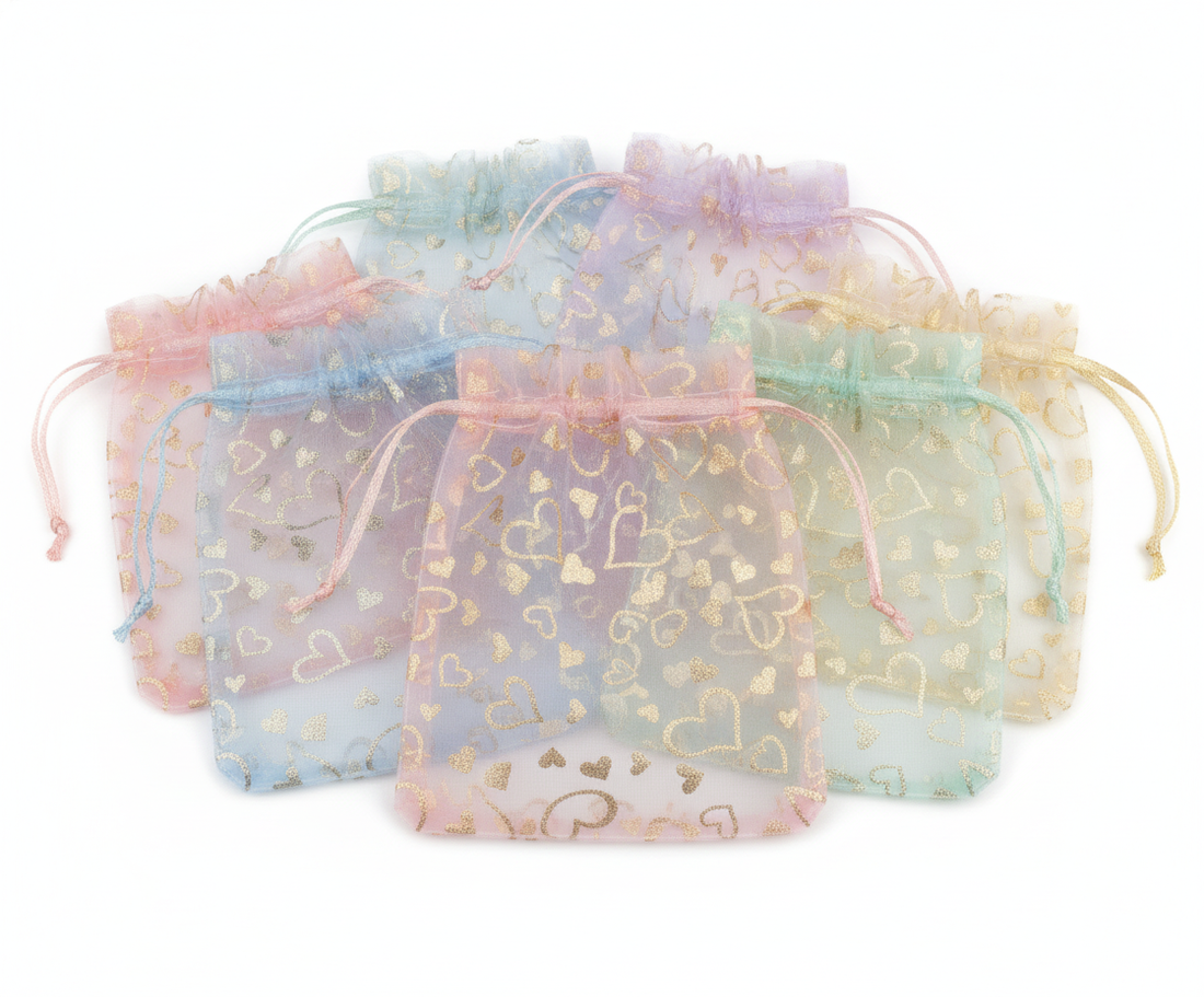 Foil Heart Pouch — Mix Color Gold Foil Heart — 2.75 x 3.5 in