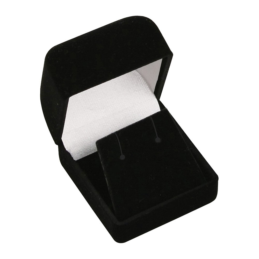 Small Square Earring Box - Flocked Velour - Black