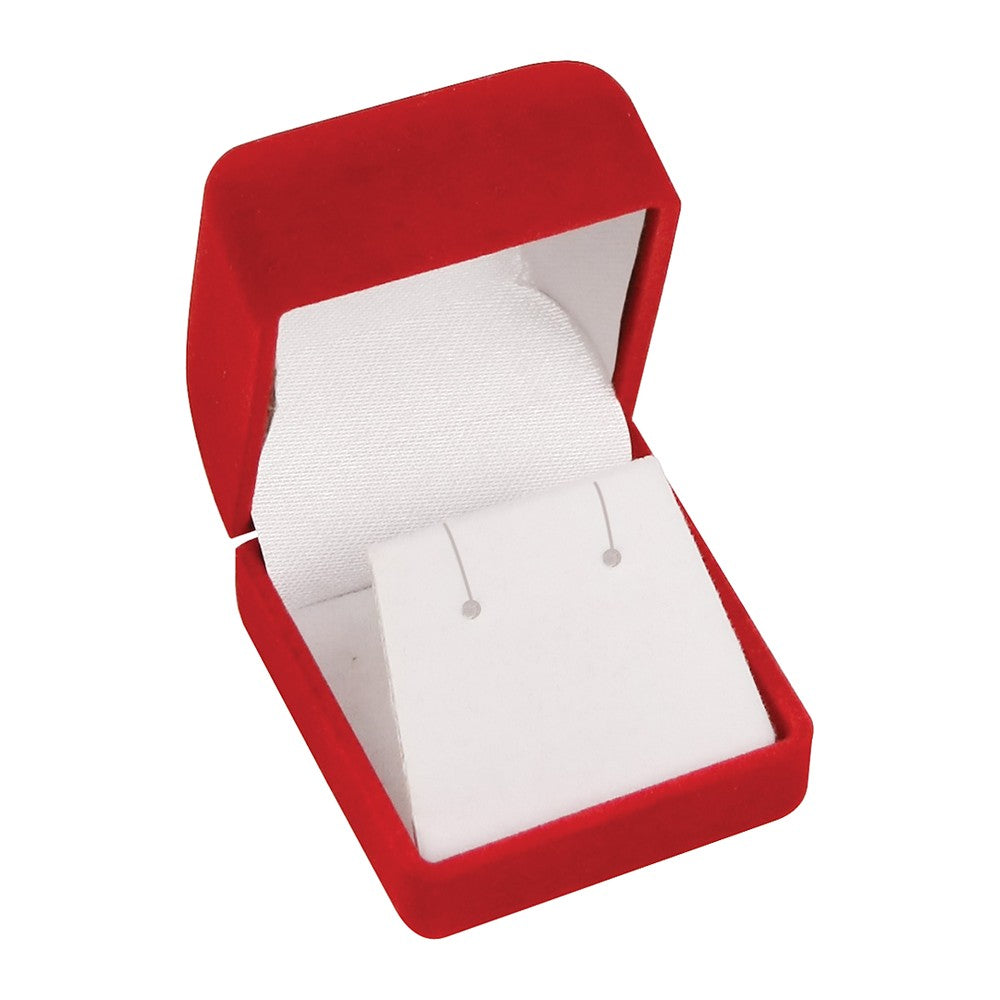 Small Square Earring Box - Flocked Velour - Red