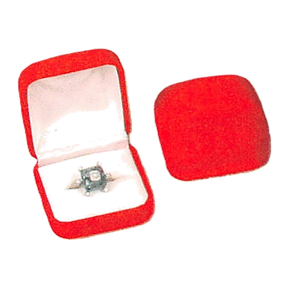 Large Square Ring Box - Flocked Velour - Red