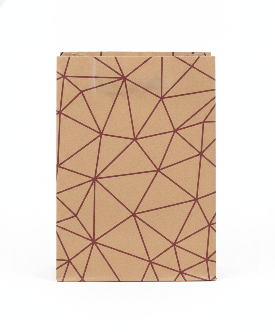 Geometric & Motif Paper Gift Bag — Burgundy Net Kraft — 4 x 6 in