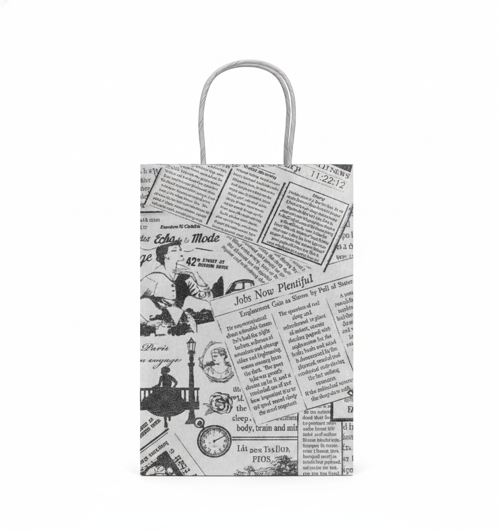Geometric & Motif Paper Gift Bag — Newsprint — 5 x 7 in