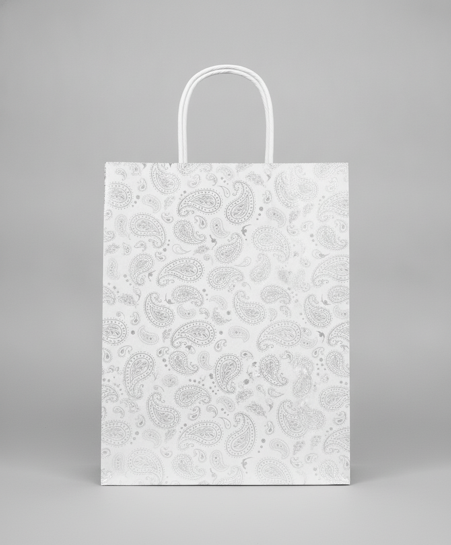 Geometric & Motif Paper Gift Bag — Silver Paisley — 4 x 6 in