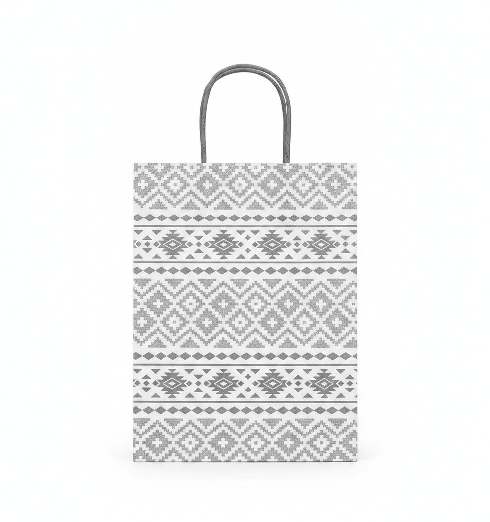 Geometric & Motif Paper Gift Bag — Tribal Black — 6 x 9 in