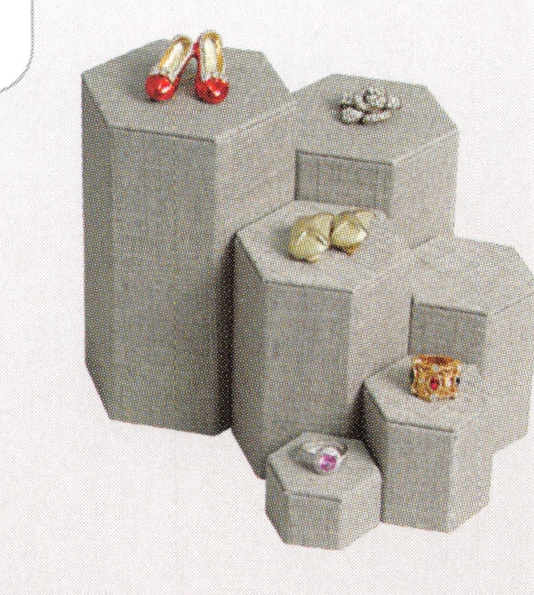 Hexagon Stacking Riser — 6-Pc Set — 2 ~ 4" Diag — Grey Linen
