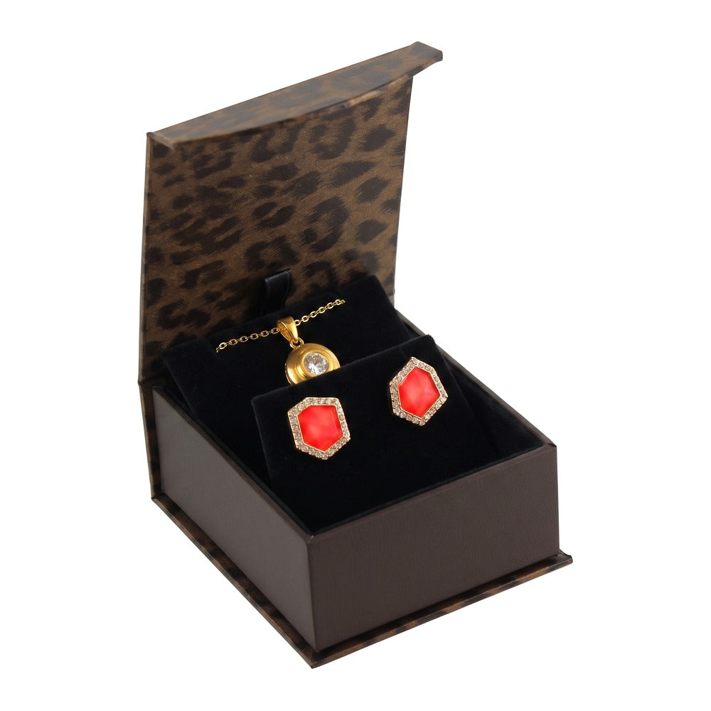 Pendant/Earring Box - Leopard Fancy Magnetic Flap - Black Insert