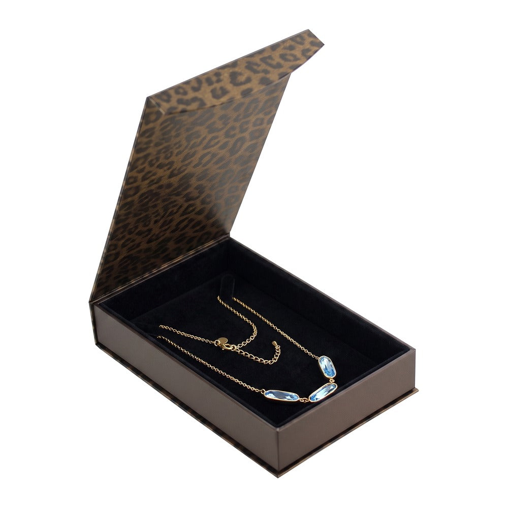Necklace Box - Leopard Fancy Magnetic Flap - Black Insert