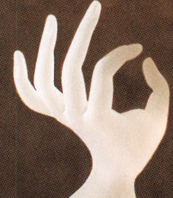 OK FINGERS hand display — Wht — Frosty White
