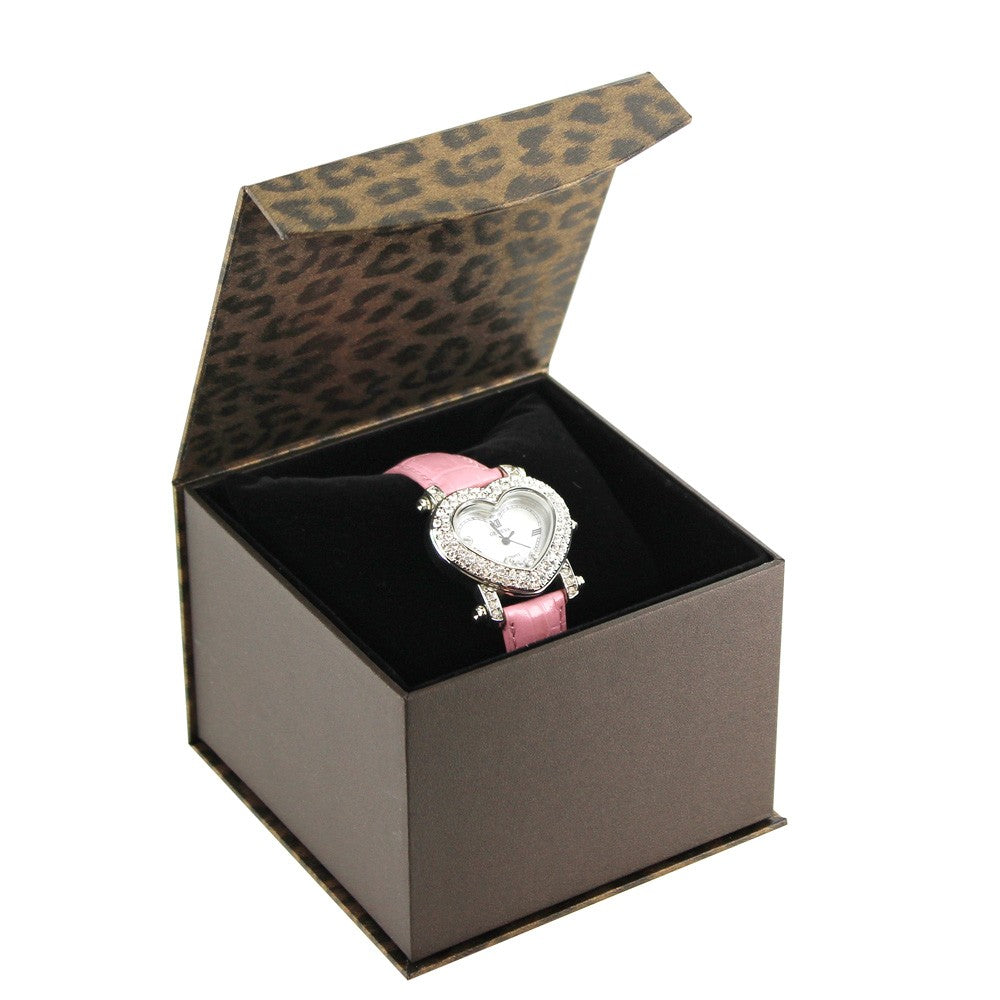 Watch Box - Leopard Fancy Magnetic Flap - Black Insert