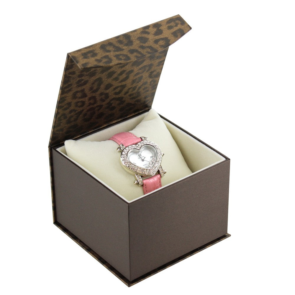 Watch Box - Leopard Fancy Magnetic Flap - Beige Insert