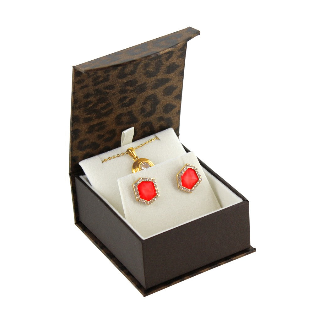 Pendant/Earring Box - Leopard Fancy Magnetic Flap - Beige Insert