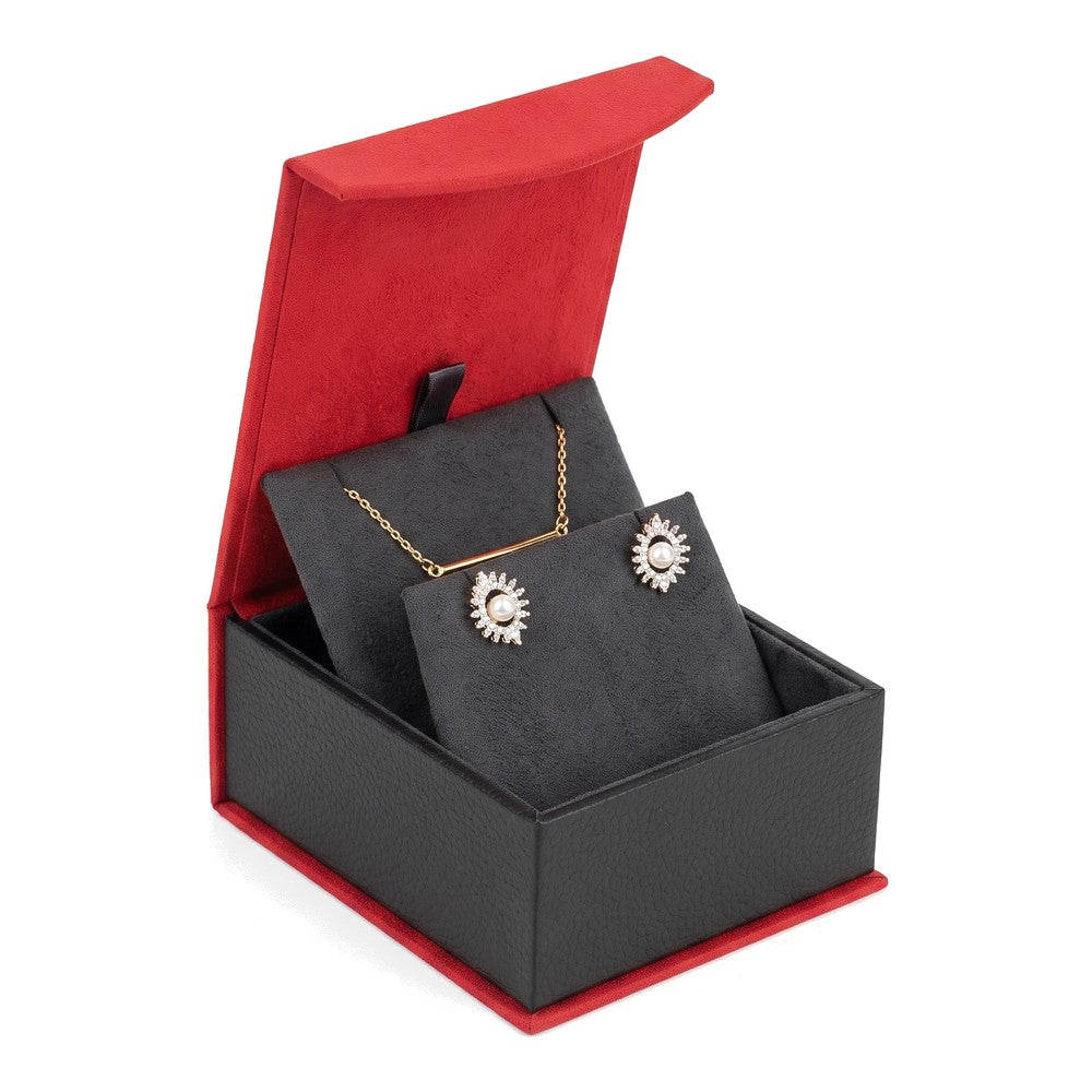Pendant/Earring Box - Deluxe Magnetic Flap - Pebble Red