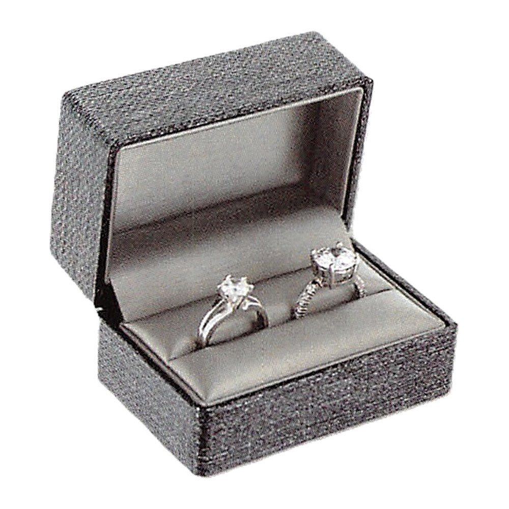 Double Ring Box - Premium Ribbon - Charcoal Grey