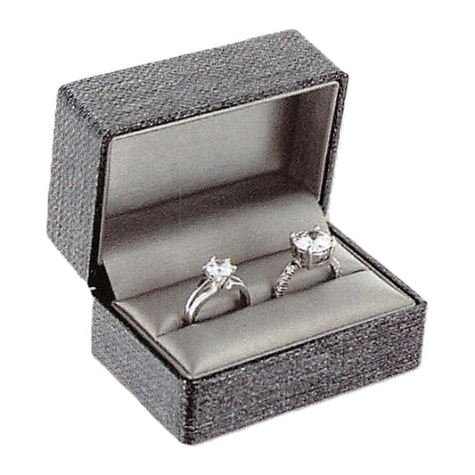 Double Ring Box - Premium Ribbon - Charcoal Grey