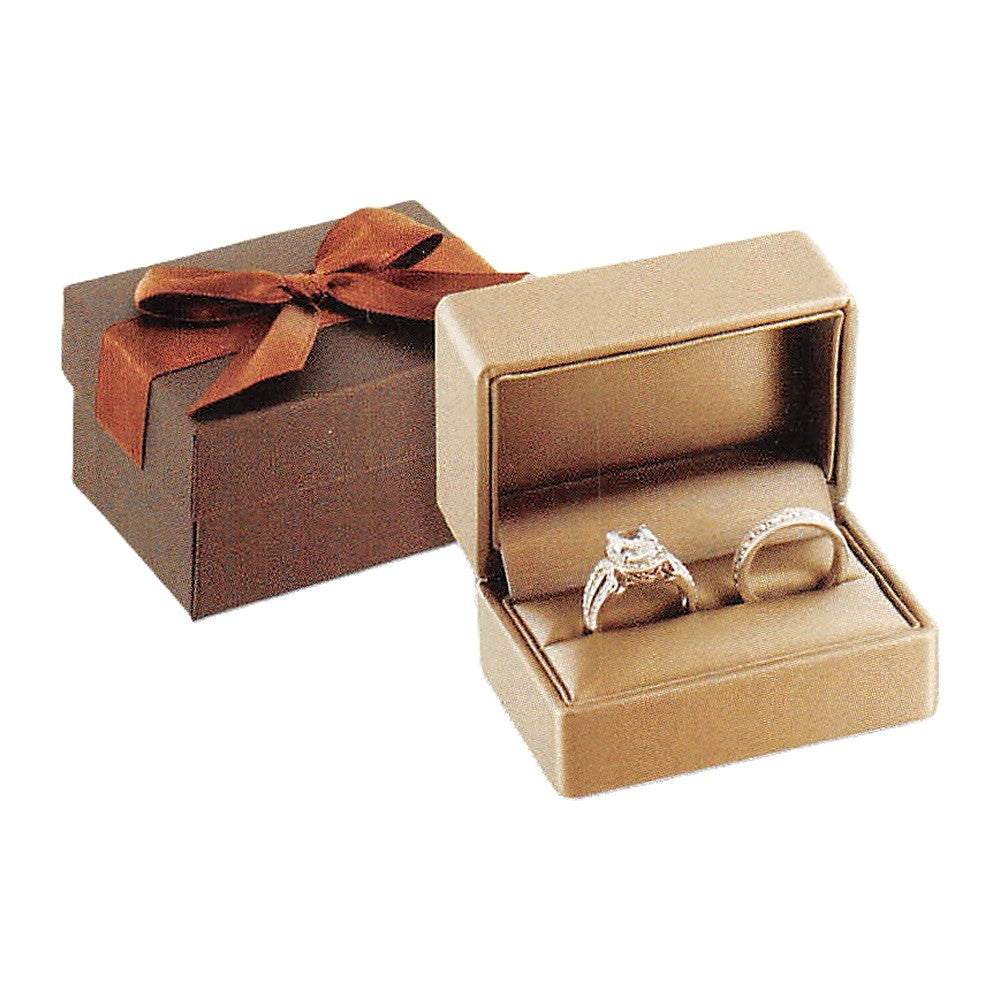 Double Ring Box - Premium Ribbon - Luna Bronz
