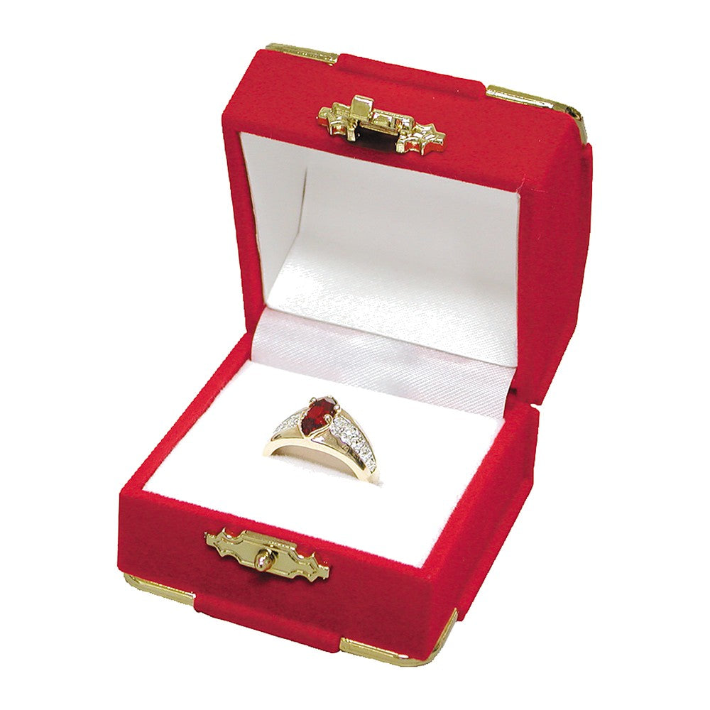 Ring Box - Clasped Velour - Red