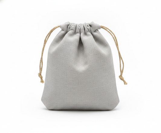 Linen Drawstring Pouch — Grey Linen — 6 x 8 in
