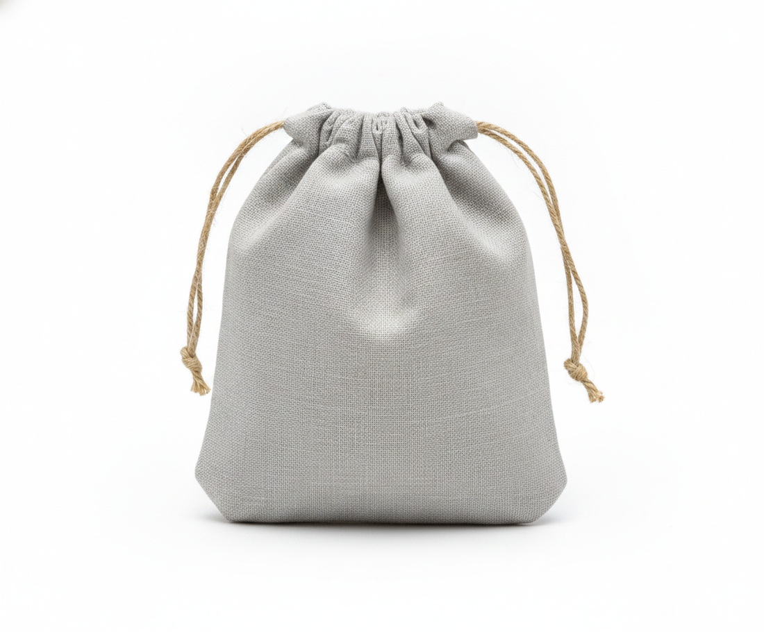 Linen Drawstring Pouch — Grey Linen — 3 x 4 in
