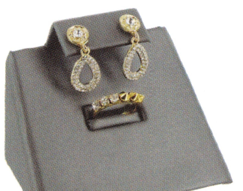 Mini Display — Ring/Earring/Pendant (Stepped) — 3 3/4 x 2 1/2 x 2 3/8" H — Steel Grey Faux Leather