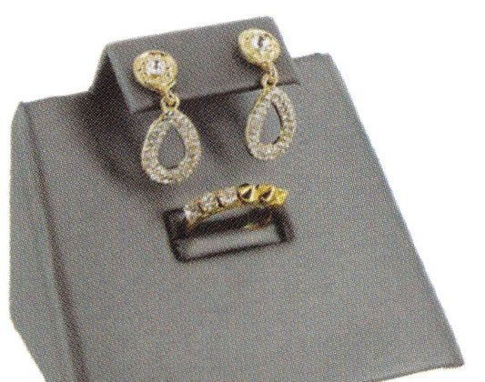 Mini Display — Ring/Earring/Pendant (Stepped) — 3 3/4 x 2 1/2 x 2 3/8" H — Steel Grey Faux Leather
