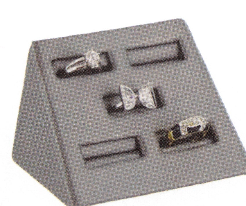Mini Display — Ring (5-Slot) — 3 3/4 x 2 1/2 x 2" H — Steel Grey Faux Leather