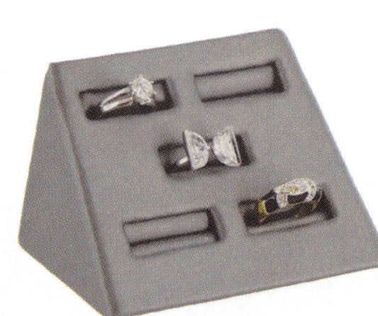 Mini Display — Ring (5-Slot) — 3 3/4 x 2 1/2 x 2" H — Steel Grey Faux Leather