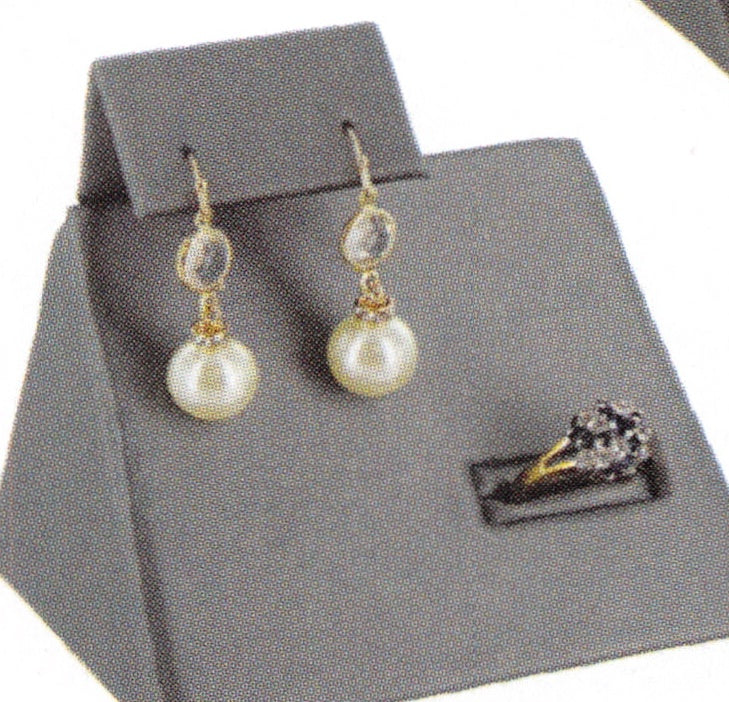 Mini Display — Earring/Ring — 3 3/4 x 2 1/2 x 2 1/8" H — Steel Grey Faux Leather