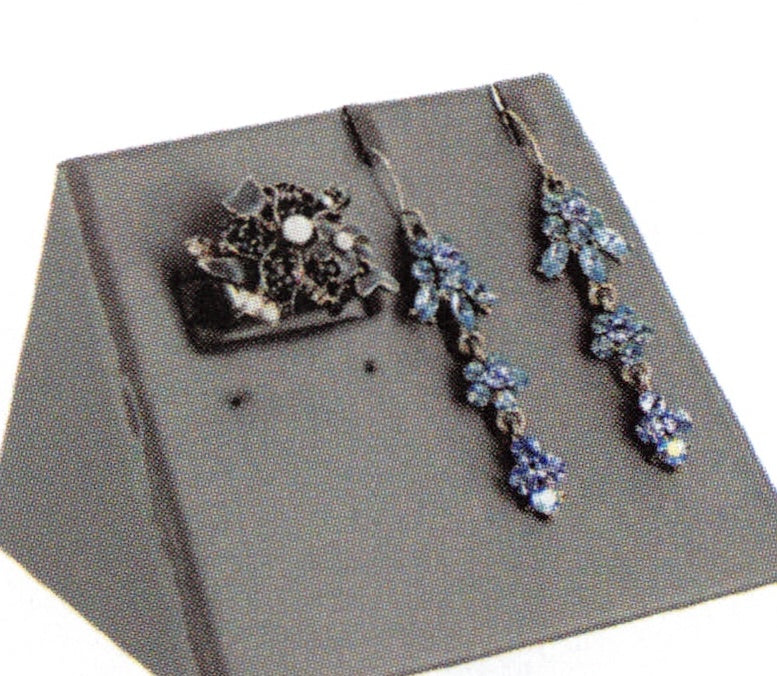 Mini Display — Ring/Earring/Pendant (Ramp) — 3 3/4 x 2 1/2 x 2" H — Steel Grey Faux Leather