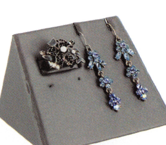Mini Display — Ring/Earring/Pendant (Ramp) — 3 3/4 x 2 1/2 x 2" H — Steel Grey Faux Leather