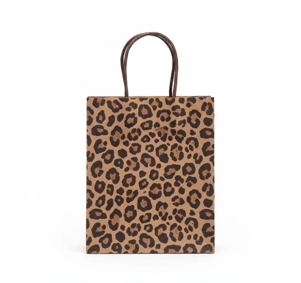 Patterned Paper Tote — Leopard Spot Coating — 4.75 x 2.5 x 6.75 in