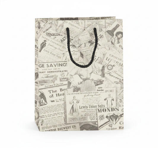 Patterned Paper Tote — Vintage Newsprint — 3 x 2 x 3 in