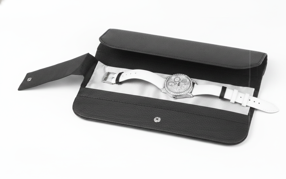 Presentation Folder — Black Leatherette Bracelet & Watch Folder — 4.25 x 9.5 in