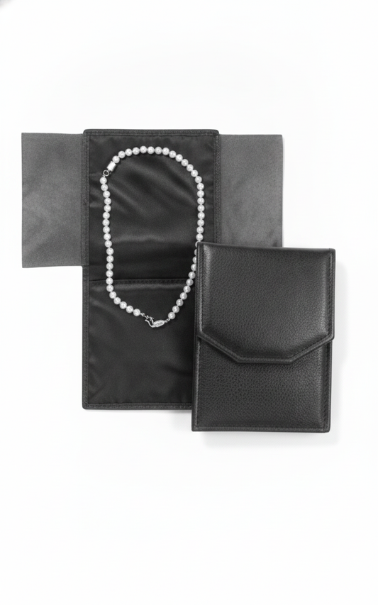 Presentation Folder — Black Leatherette Jewelry Folio w/ Black Satin — 2.25 x 9.5 in