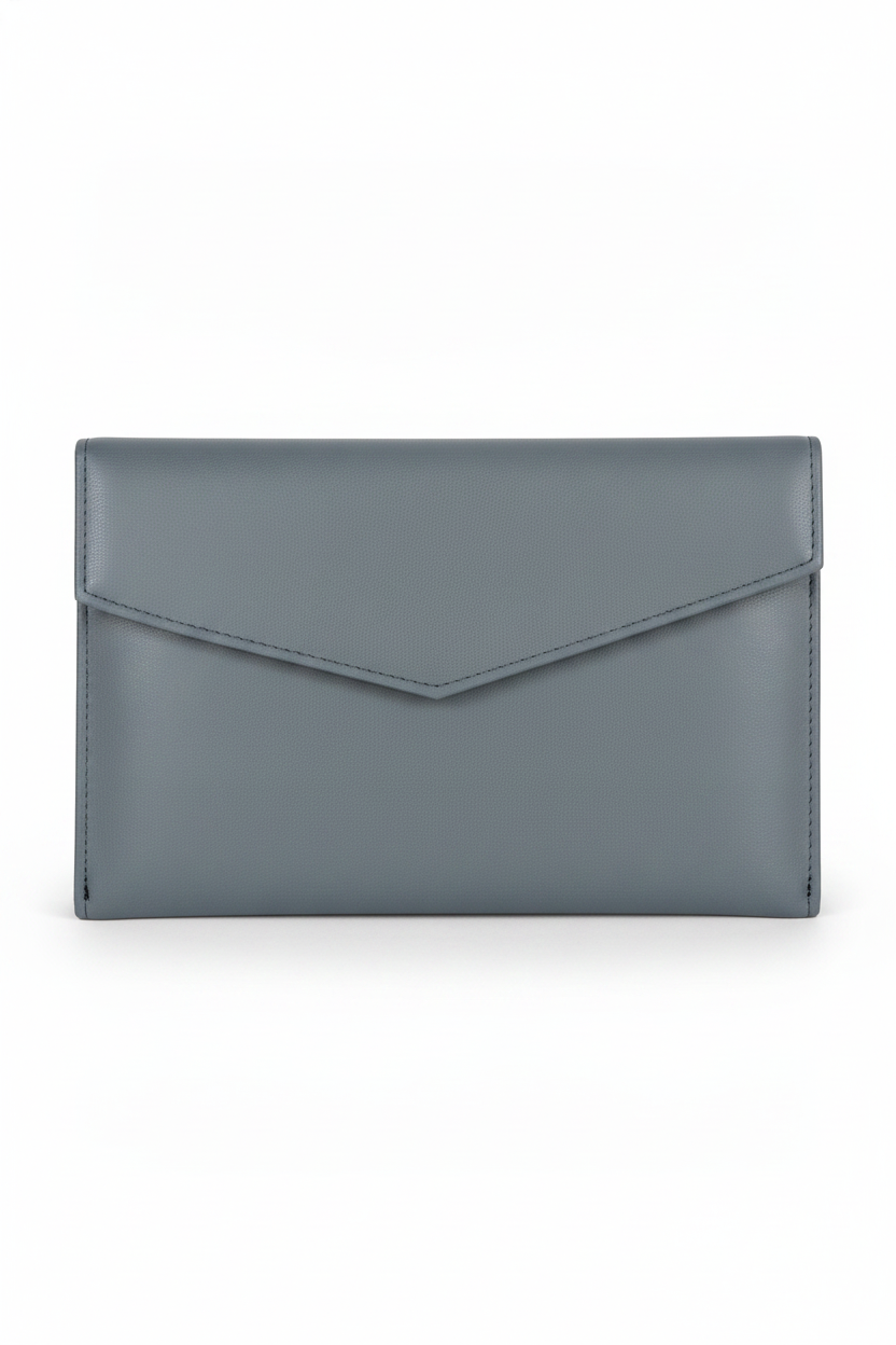 Presentation Folder — Steel Blue Faux Leather / Black Satin — 6 x 8¼ in
