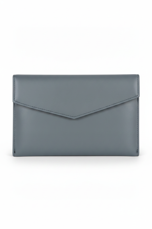 Presentation Folder — Steel Blue Faux Leather / Black Satin — 6 x 8¼ in