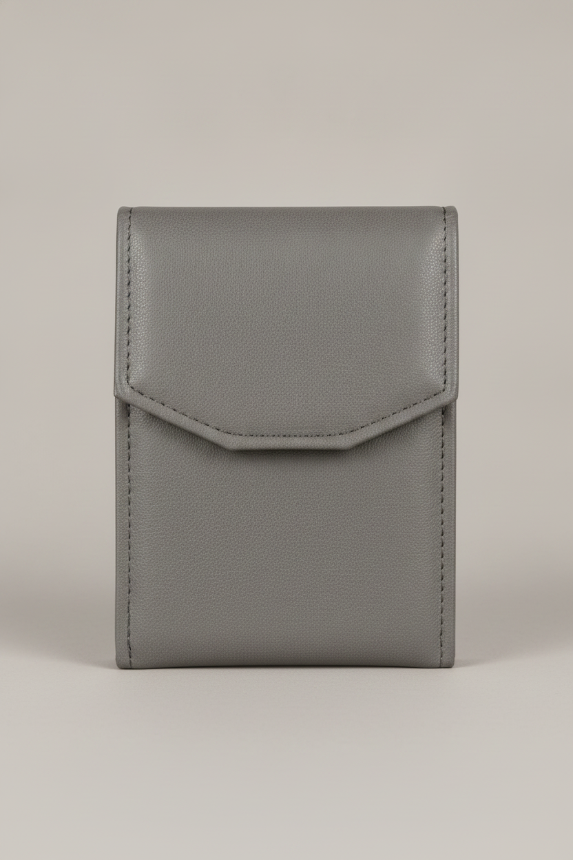 Presentation Folder — Steel Grey Faux Leather / Black Satin — 6 x 8¼ in