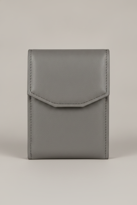 Presentation Folder — Steel Grey Faux Leather / Black Satin — 6 x 8¼ in