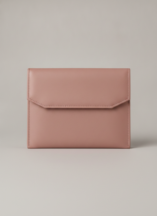Presentation Folder — Steel Pink Faux Leather / White Satin — 6 x 8¼ in
