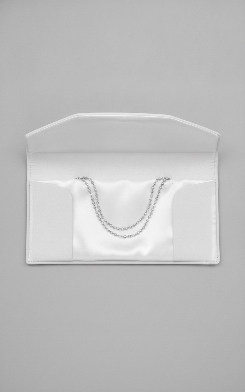 Presentation Folder — White Leatherette Jewelry Folio w/ White Satin — 2.25 x 9.5 in