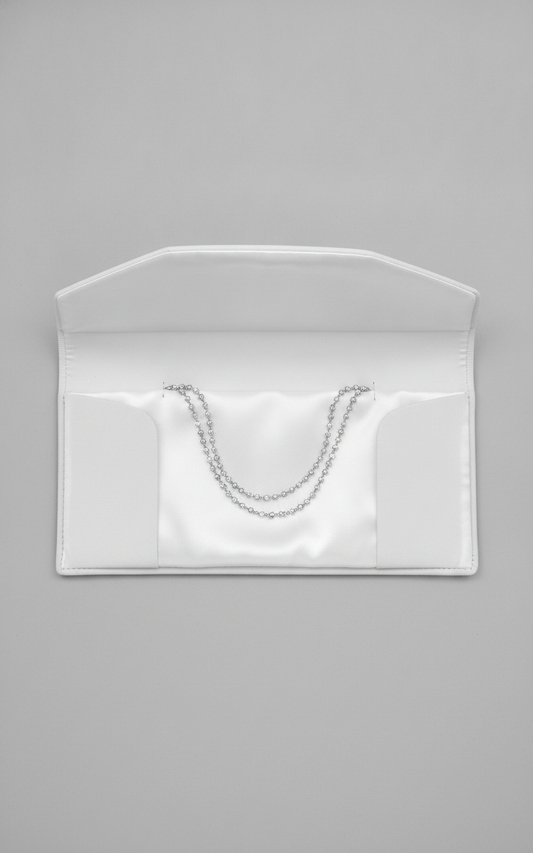 Presentation Folder — White Leatherette Jewelry Folio w/ White Satin — 2.25 x 9.5 in