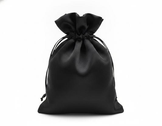 Satin Drawstring Pouch — Black Satin — 2.5 x 3.5 in
