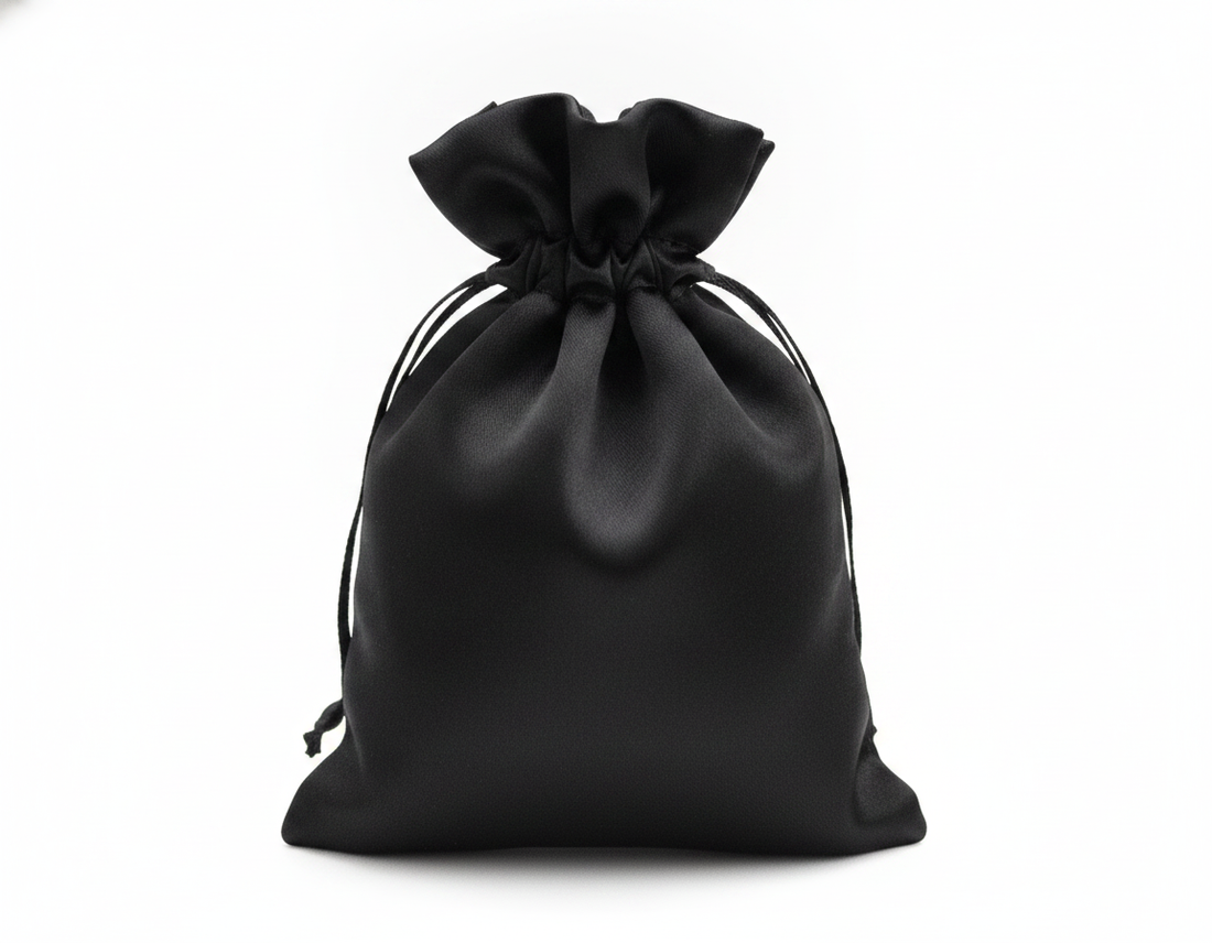 Satin Drawstring Pouch — Black Satin — 4 x 4.5 in