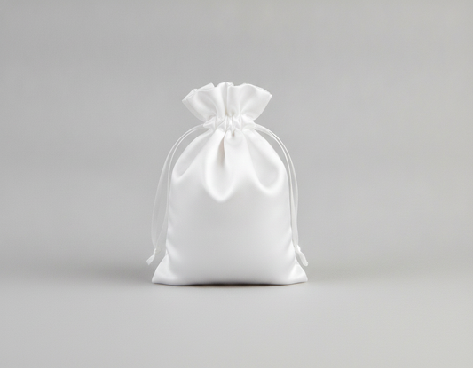 Satin Drawstring Pouch — White Satin — 2.5 x 3.5 in