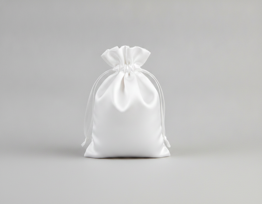 Satin Drawstring Pouch — White Satin — 4 x 4.5 in