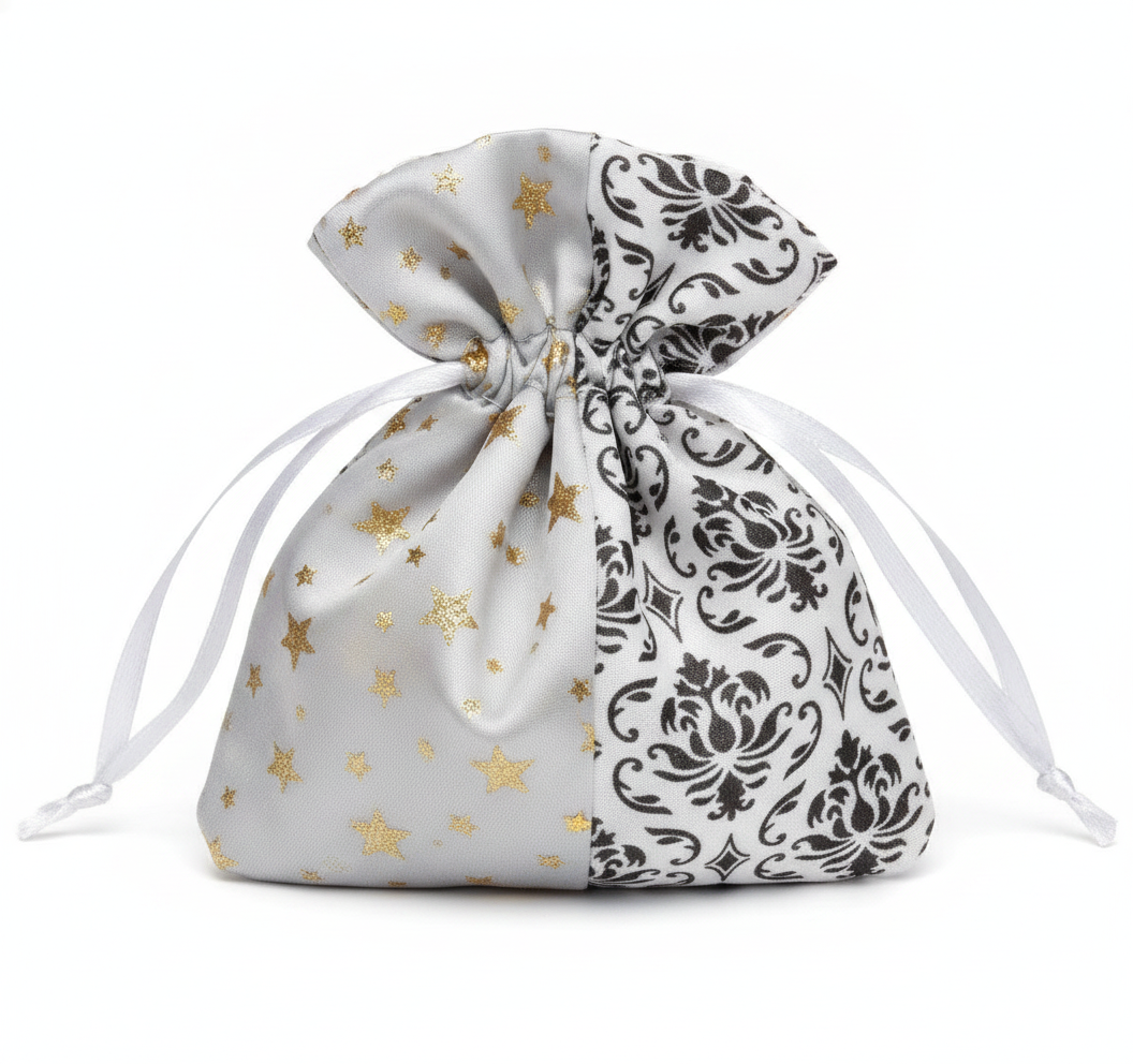 Sheer Organza Cinch Pouch — Assorted Reversible Satin Cinch — 11 in Dia