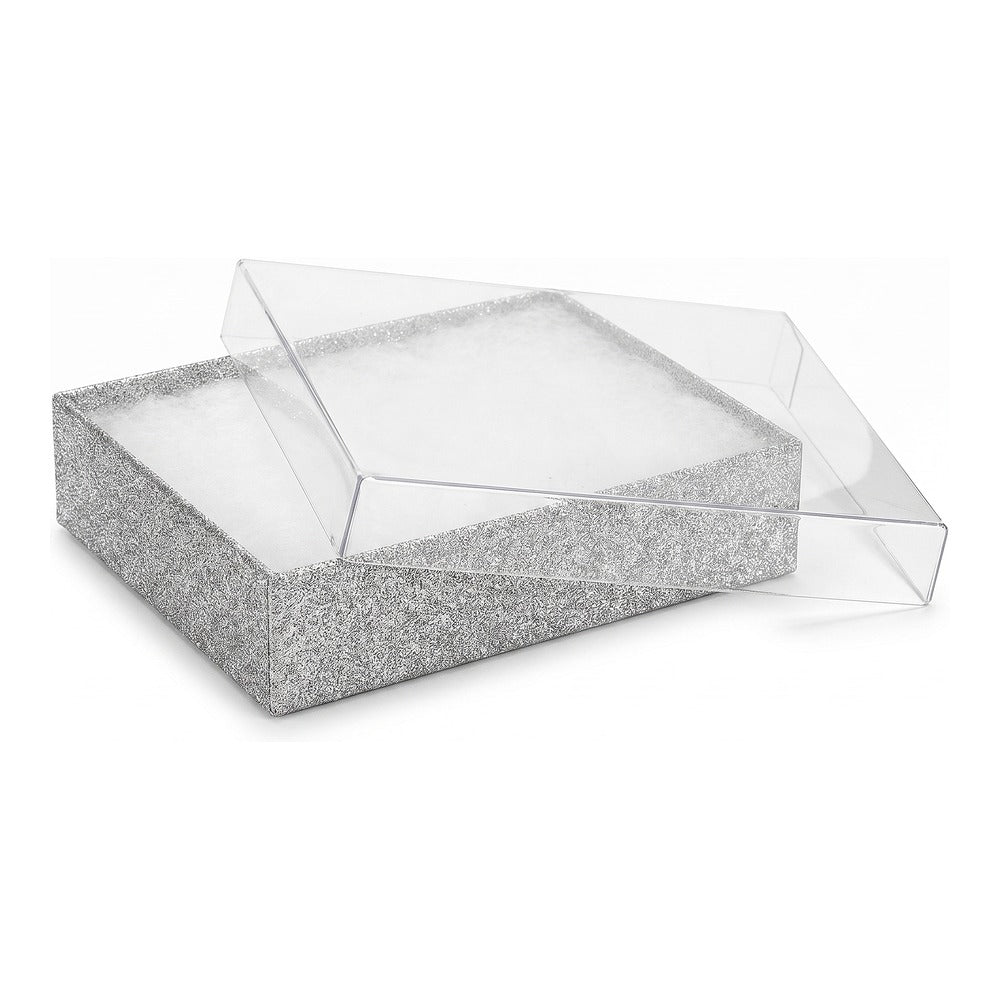 Clear-Lid Cotton-Filled Box - Silver Texture